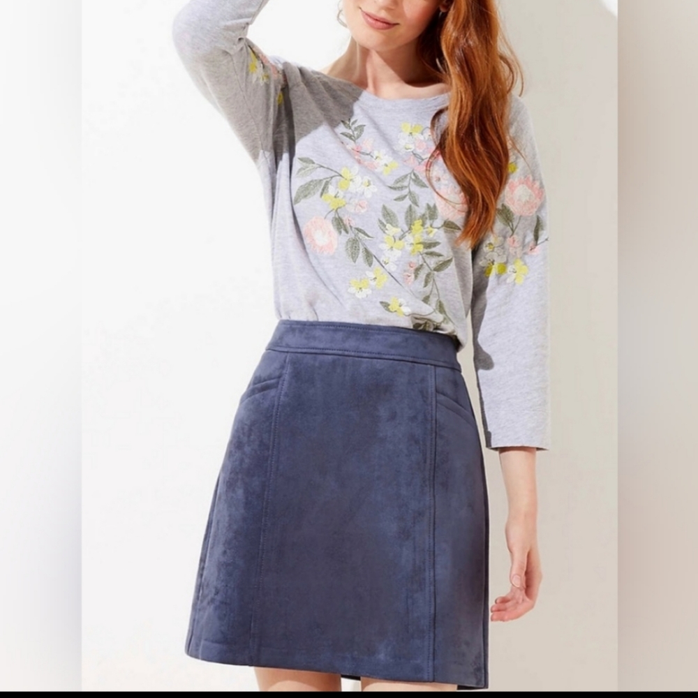 🆕 Brand New Loft Beautiful Suede Skirt Size Petite 13" Waist 17.5" Length EU